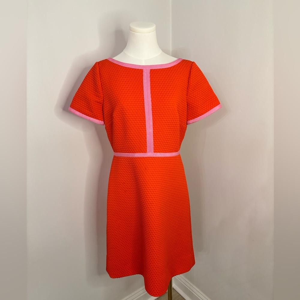 J.Crew Matelassé Dress With Contrast Piping Size 8 (Orange-Red/Pink)